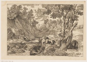 Landscape with the Penitent Jerome and Three Resting Lions (Landscapes after Titian)