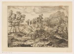 Landscape with Shepherds and a Flock by a Ruin (Landscapes after Titian) by Moise Jean Baptiste Fouard