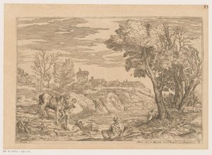 Landscape with Man on Horseback Crossing a River