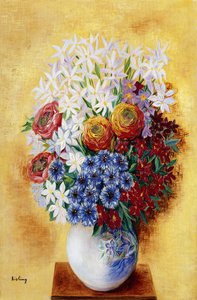 Bouquet of Flowers Against a Yellow Background by Moise Kisling