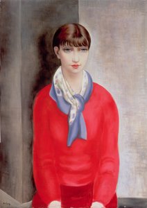 Kiki de Montparnasse in a Red Jumper and a Blue Scarf by Moise Kisling