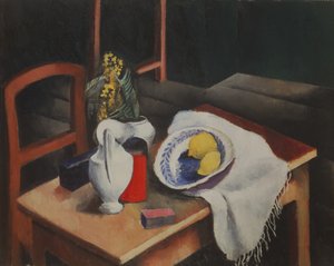 Still Life with Lemons in a Green Background by Moise Kisling