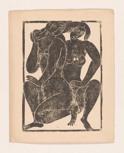 Two Crouching Naked Women by Moissej Kogan