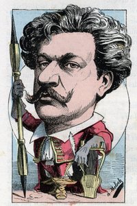 Portrait of Louis Alexandre Gosset de Guines dit Andre Gill, French poet painter in Le Trombinoscope by Touchatout, cartoon by B. Moloch of 1882. Private collection by Moloch