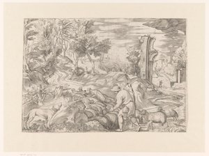 Landscape with Shepherd and Flock of Sheep