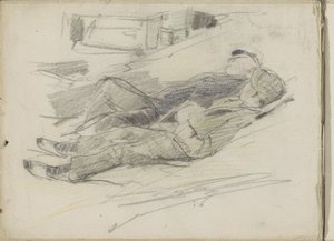 Two Lying Men on the Beach by Monogrammist DS (tekenaar)