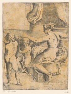 Venus with two putti by Monogrammist FP (Italië; 16e eeuw)
