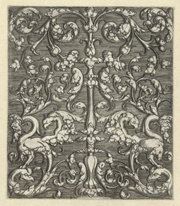 Ornament with two fantasy animals and candlestick