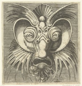 Mask with dishes around the eyes and pointed crests on the cheeks and forehead (series title: Book of Various Masks)