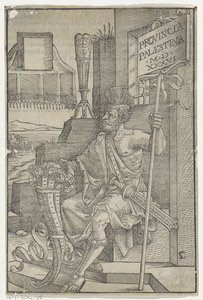 Seated Roman with a Sword, a Horn, and a Sign with 