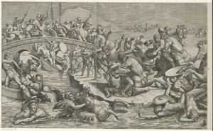Battle of the Milvian Bridge (left parts) by Monogrammist SK (prentmaker)