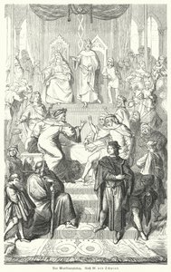 The Sangerkrieg, a Contest Between Minstrels at the Wartburg Castle in Thuringia in 1207 (engraving) by Moritz Ludwig von (after) Schwind