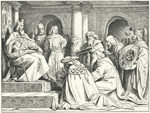 The envoys of Caliph Harun al-Rashid bringing gifts to the Emperor Charlemagne, 802 by Moritz Ludwig von Schwind