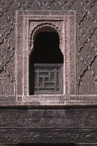 View of a window in the courtyard of the Ali ben Youssef Medersa, built by the Saadians in 1565