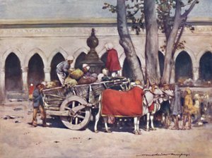 Scene outside the Railway Station during the Delhi Durbar, 1903 by Mortimer L Menpes