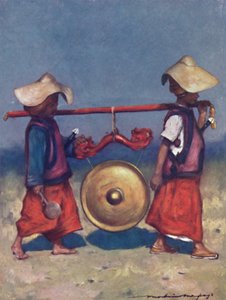 Shan Retainers Carrying Brass Gong, 1903 by Mortimer L Menpes
