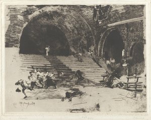 Fleeing People by Stairwell by Mosè di Giosuè Bianchi