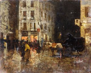 A Street Scene at Night by Mose Bianchi