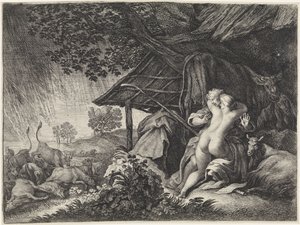 Shepherd and Shepherdess Sheltering from a Storm by Moyses van Wtenbrouck