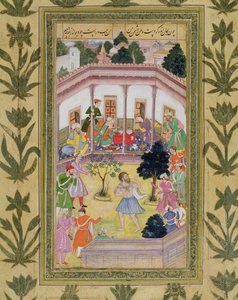 Disturbance by a madman at a social gathering, from the Small Clive Album by Mughal School