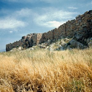 Mycenaean art: view of the ruins of the wall of the Tiryns city built around 1200 BC. Greece by Mycenaean