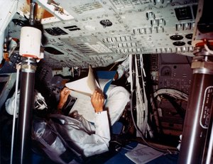 An astronaut inside a NASA Command Module, 1970s by NASA Images