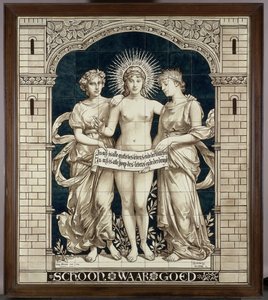 Tile Panel with the Personifications of the Beautiful, the True, and the Good by N.V. Haagsche Plateelfabriek Rozenburg