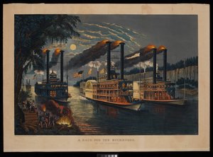 A Race For The Buckhorns on the Mississippi by N. and Ives J.M. (1824 95) Currier