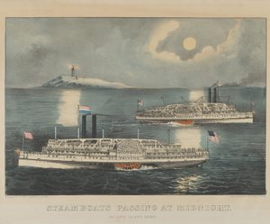 Steamboats Passing at Midnight on Long Island Sound by Currier and Ives