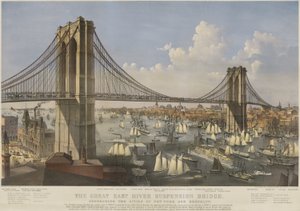 The Great East River Suspension Bridge: Connecting the Cities of New York and Brooklyn by Currier and Ives