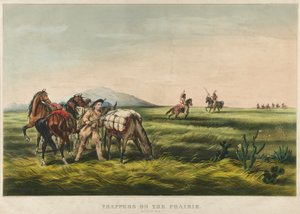 Trappers on the Prairie / Peace or War? 1866 by Currier and Ives
