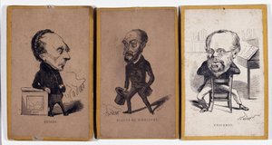 3 Portraits-charge: Francois Pierre Guillaume Guizot, Charles Jean-Baptiste Jacquot dit Eugene de Mirecourt, and Pierre-Joseph Proudhon