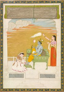 Lakshmi massaging the foot of Vishnu, ca. 1765-1770 by Nainsukh Manju