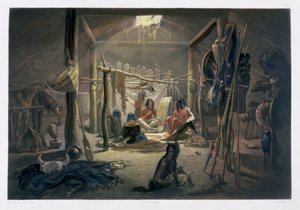 The Interior of the Hut of a Mandan Chief by Narcisse Desmadryl