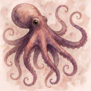 Graceful Watercolor Octopus by Natalie Bruns