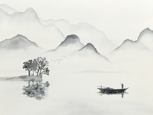 Serene Mountain Lake Boat