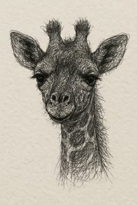 Thread Portrait Baby Giraffe on Handmade Paper