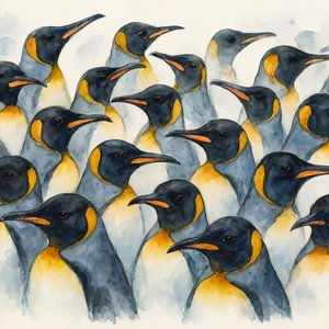 Watercolor Emperor Penguins by Natalie Bruns