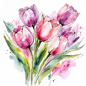 Watercolor Tulip Bouquet