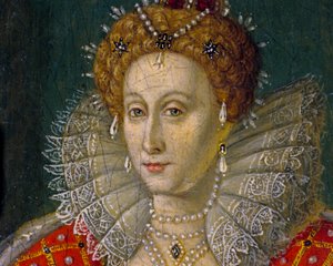 Detail of Miniature Oil Painting Portrait of Queen Elizabeth I of England and Ireland by Nathan Benn