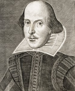 Portrait of William Shakespeare on frontispiece of Comedies, histories, & tragedies by Nathan Benn