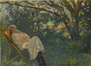 Lady in Pink on a Chaise Longue by Nazmi Ziya Güran