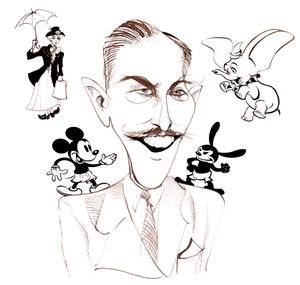 Walt Disney, American Film Producer, Business Magnate, Cartoonist and Animator; Caricatured with Mary Poppins by Neale Osborne