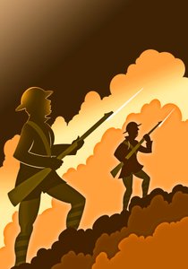World War One Soldiers with Bayonets - Emerging from Trenches
