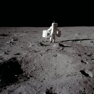 Buzz Aldrin Carries Out an Experiment on the Lunar Surface, Apollo II Mission