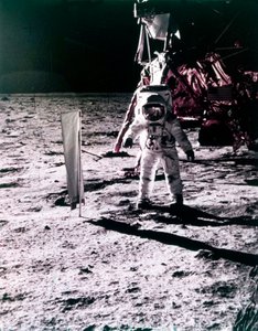 Buzz Aldrin Deploys Solar Wind Collector on the Surface of the Moon, Apollo 11 Mission, July 1969