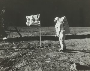 Buzz Aldrin on the Moon with the American Flag, 1969