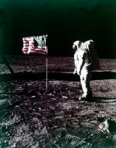 Buzz Aldrin Stands Next to the American Flag on the Surface of the Moon