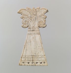 Incised Horse Frontlet Carved into the Shape of a Flowering, Volute Palmette Tree by Neo Assyrian