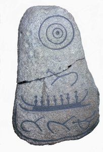 A Ship Draws on a Runic Stone, a Fresco from the Neolithic Period. National Museum of Copenhagen, Denmark